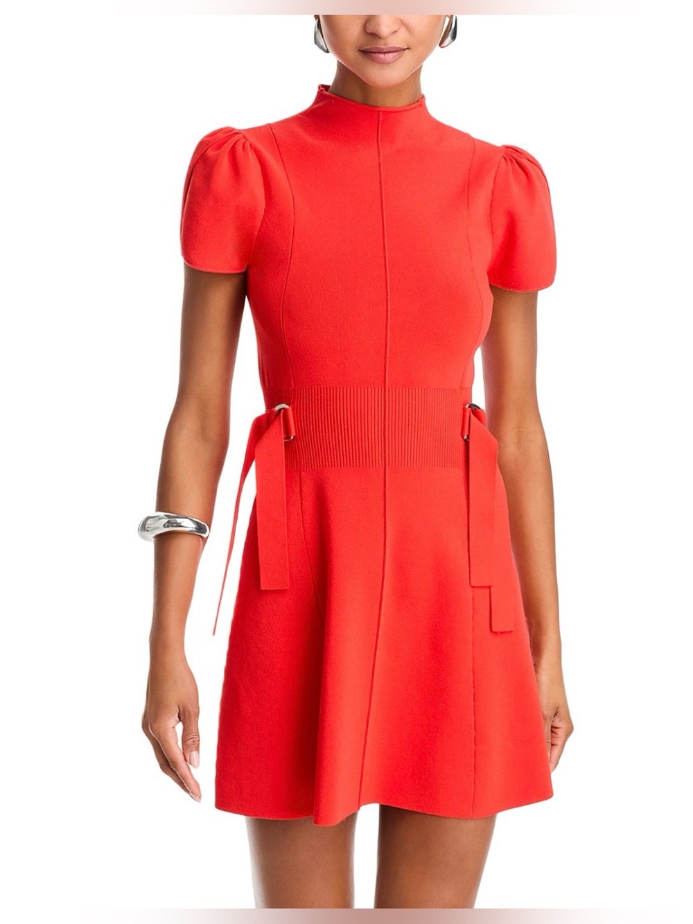 3.1 Phillip Lim Coral Compact Rib Tulip Sleeve Mini Dress in Poppy Size XS $650